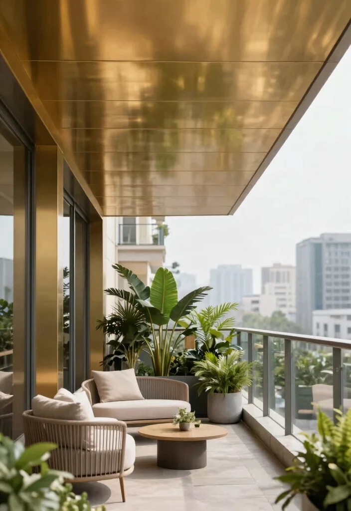 16 Balcony Pop Design Ideas With Trendy Ceiling Style - 8. Sleek Metal Panels 1
