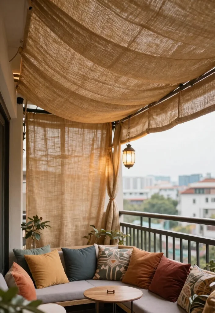 16 Balcony Pop Design Ideas With Trendy Ceiling Style - 9. Textured Fabric Ceilings 1