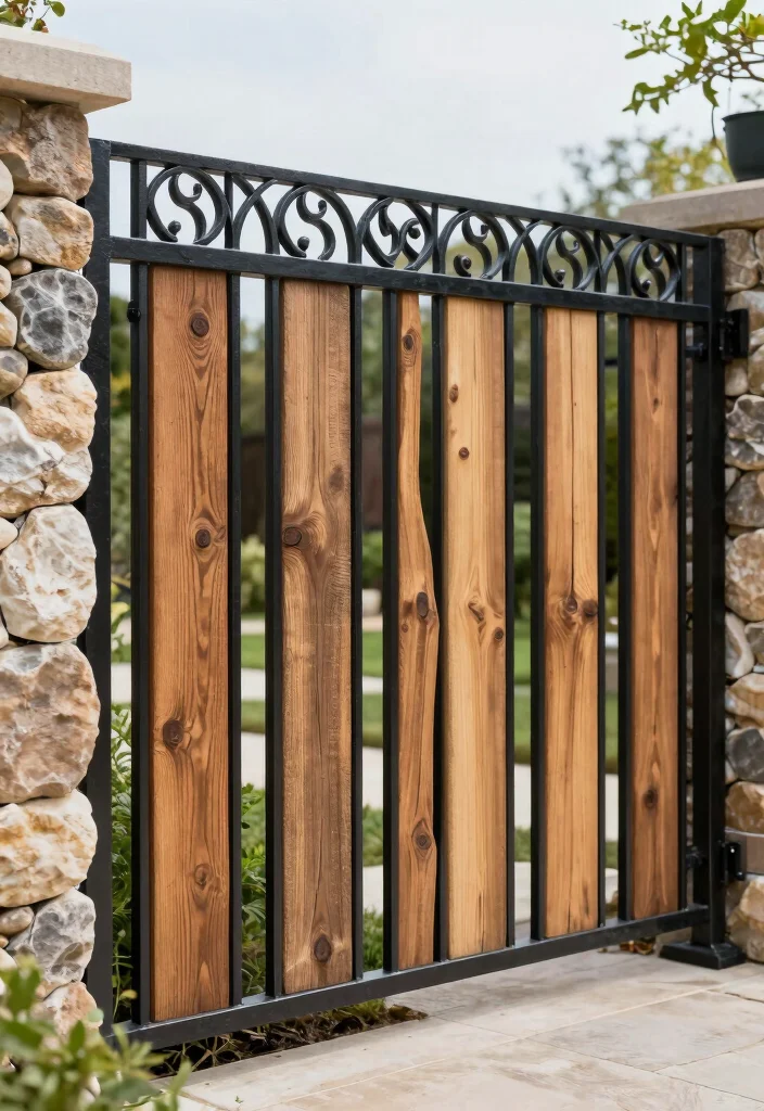 16 Cast Iron Fence Ideas With Classic Elegance - 10. Mixed Materials for Contrast 1