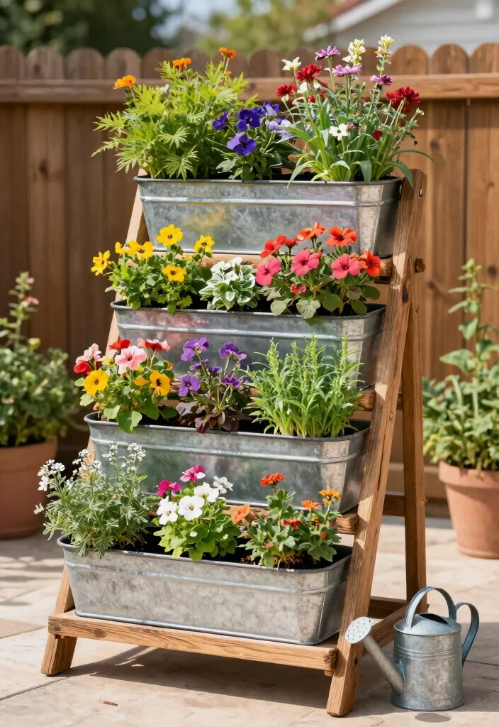 16 Galvanized Planter Ideas With Rustic Farmhouse Vibes - 1. Vertical Garden with Galvanized Tiers 1