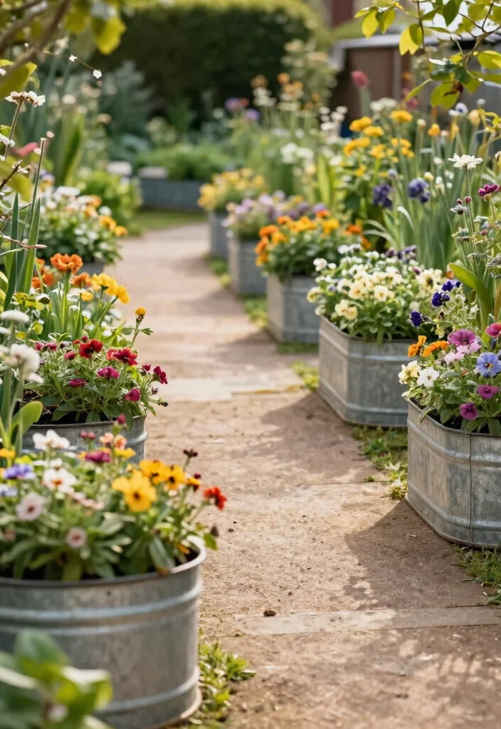 16 Galvanized Planter Ideas With Rustic Farmhouse Vibes - 14. Galvanized Planter for Pathway Edging 1