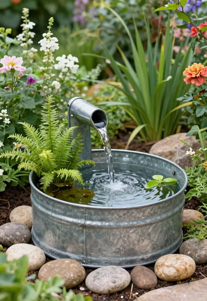 16 Galvanized Planter Ideas With Rustic Farmhouse Vibes - 15. Galvanized Planter Water Feature 1