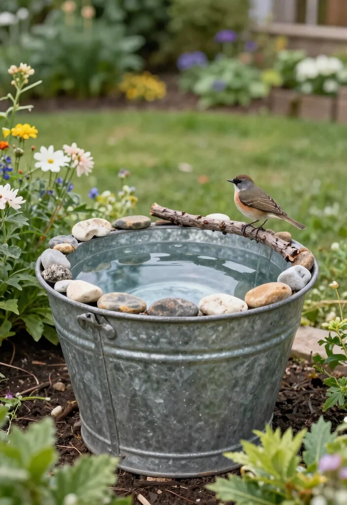 16 Galvanized Planter Ideas With Rustic Farmhouse Vibes - 8. Galvanized Planter as a Bird Bath 1