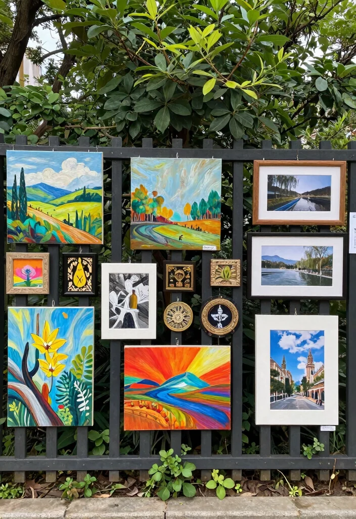 16 Hog Panel Fence Ideas With Modern Farmhouse Style - 13. Customizable Outdoor Art Gallery 1