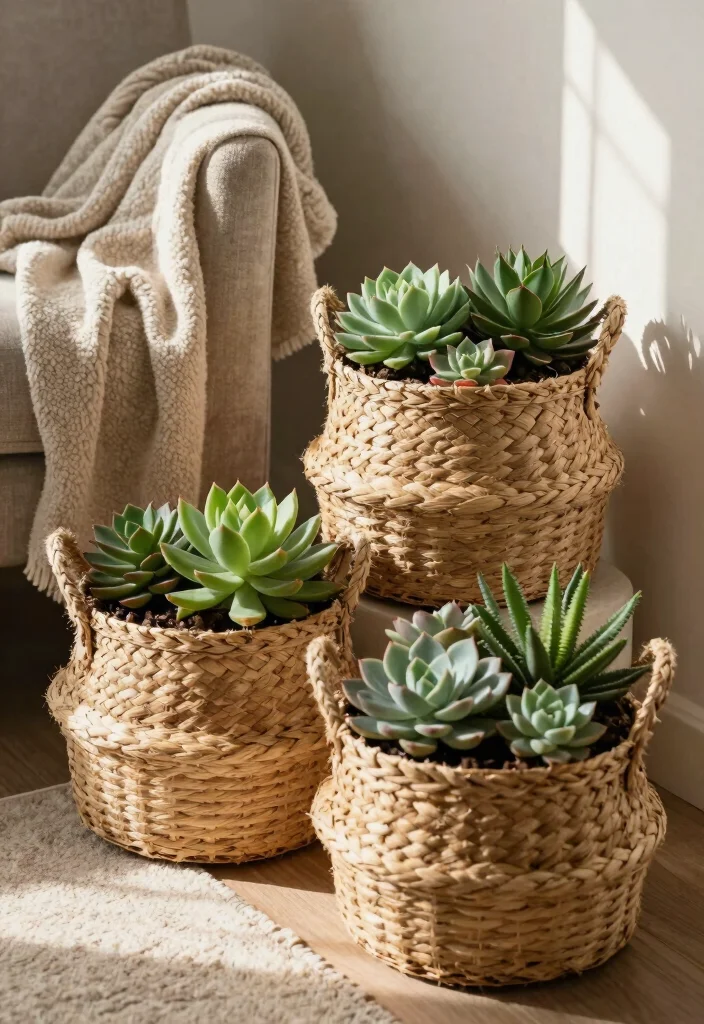 16 Indoor Succulent Planter Ideas With Minimal Style 10 16 Indoor Succulent Planter Ideas With Minimal Style - 10. Decorative Baskets 1