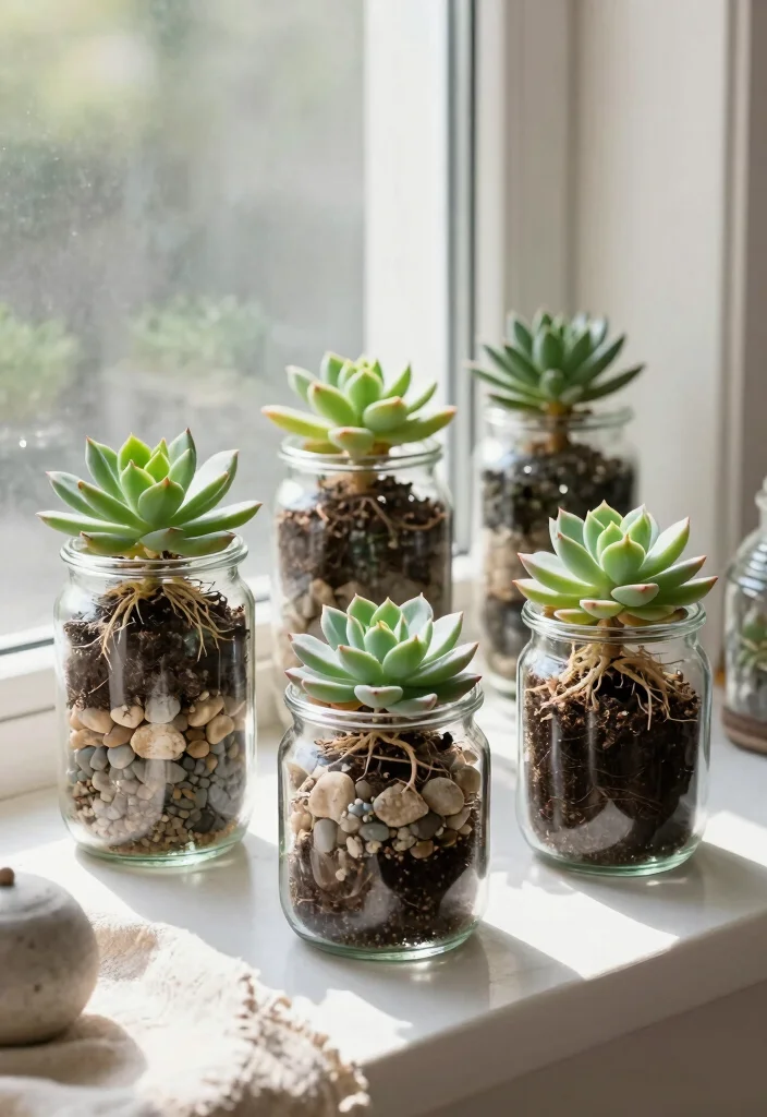 16 Indoor Succulent Planter Ideas With Minimal Style 15 16 Indoor Succulent Planter Ideas With Minimal Style - 15. Glass Jar Planters 1