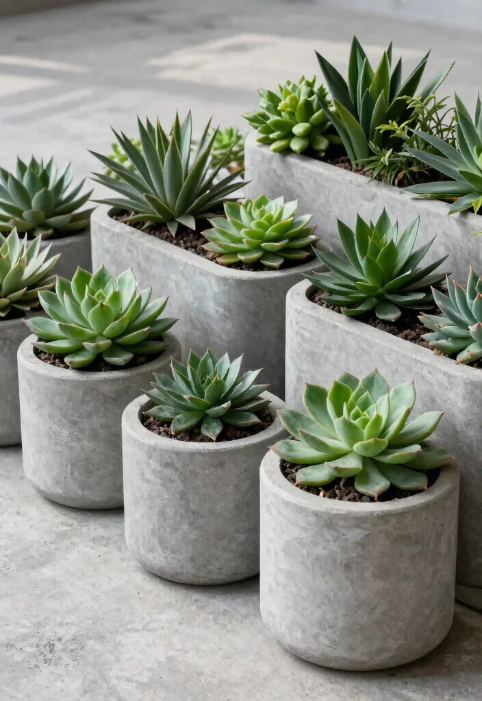 16 Indoor Succulent Planter Ideas With Minimal Style 4 16 Indoor Succulent Planter Ideas With Minimal Style - 4. Concrete Planters 1