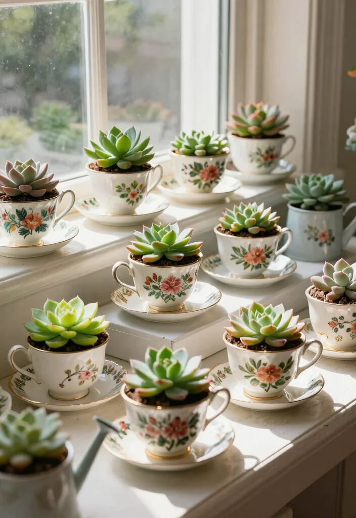 16 Indoor Succulent Planter Ideas With Minimal Style 7 16 Indoor Succulent Planter Ideas With Minimal Style - 7. Vintage Tea Cups 1