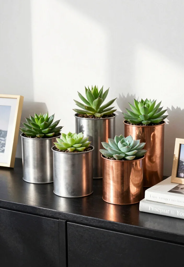 16 Indoor Succulent Planter Ideas With Minimal Style 8 16 Indoor Succulent Planter Ideas With Minimal Style - 8. Stylish Metal Containers 1