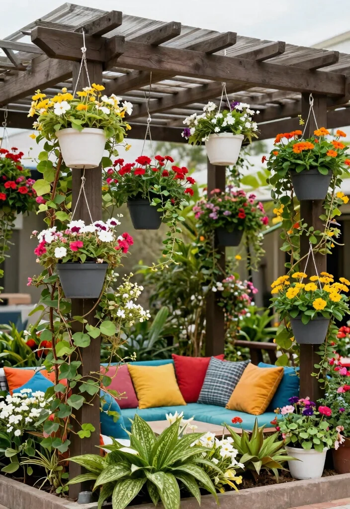 16 Lean to Pergola Ideas That Fit Small Spaces - 11. Lean to Pergola with Hanging Planters 1