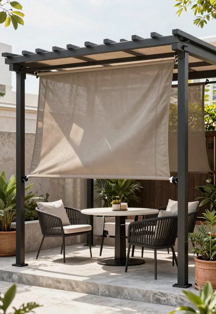 16 Lean to Pergola Ideas That Fit Small Spaces - 12. Small Space Lean to Pergola with Retractable Shade 1