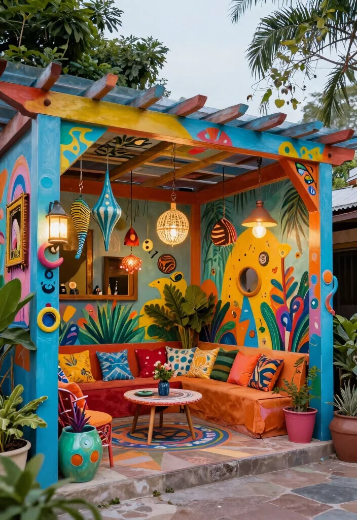 16 Lean to Pergola Ideas That Fit Small Spaces - 13. Art-Inspired Lean to Pergola 1