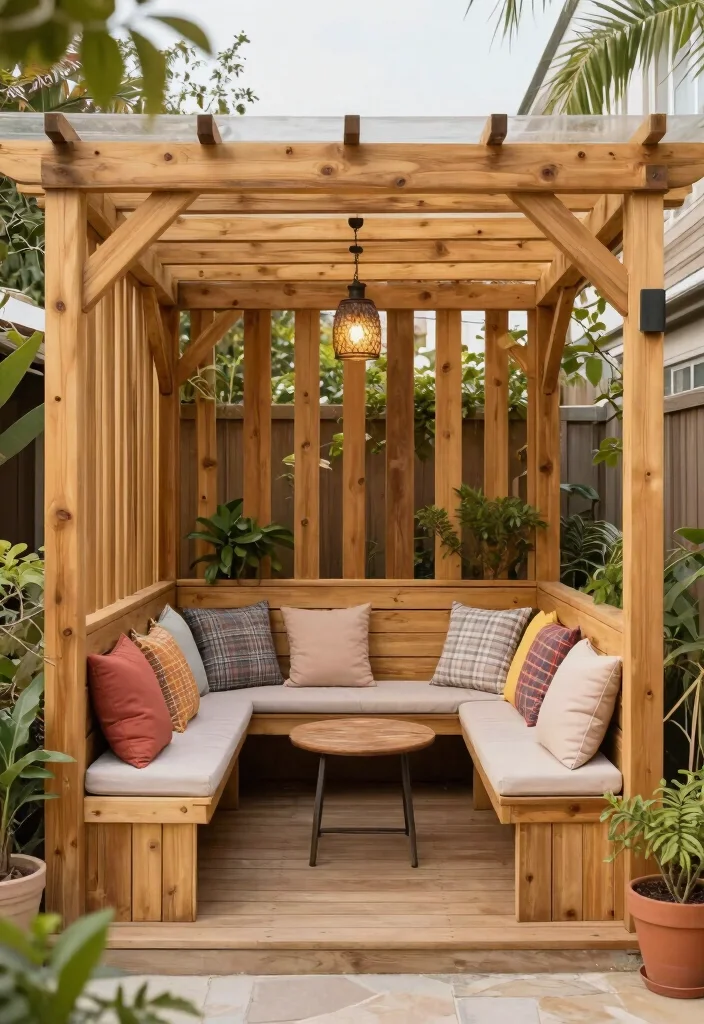16 Lean to Pergola Ideas That Fit Small Spaces - 7. Lean to Pergola with Integrated Benches 1