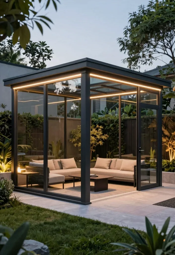 16 Lean to Pergola Ideas That Fit Small Spaces - 8. Contemporary Glass Lean to Pergola 1