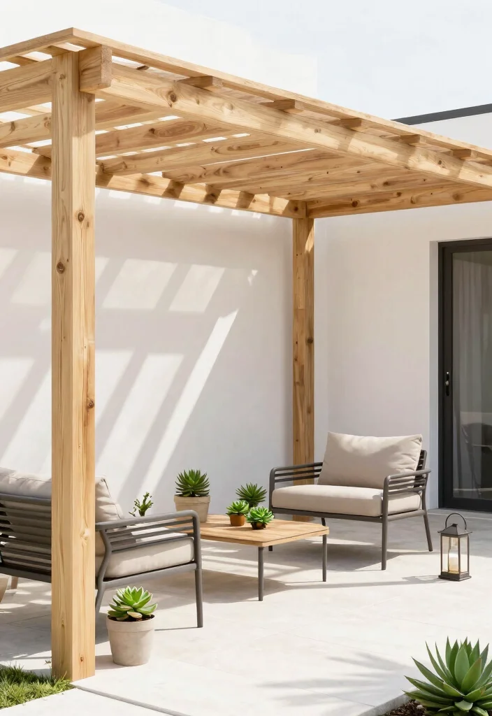 16 Pergola on Patio Ideas That Elevate Outdoor Living - 1. Minimalist Wooden Pergola 1