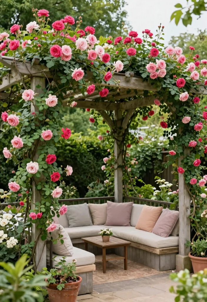 16 Pergola on Patio Ideas That Elevate Outdoor Living - 16. Pergola with Climbing Roses 1