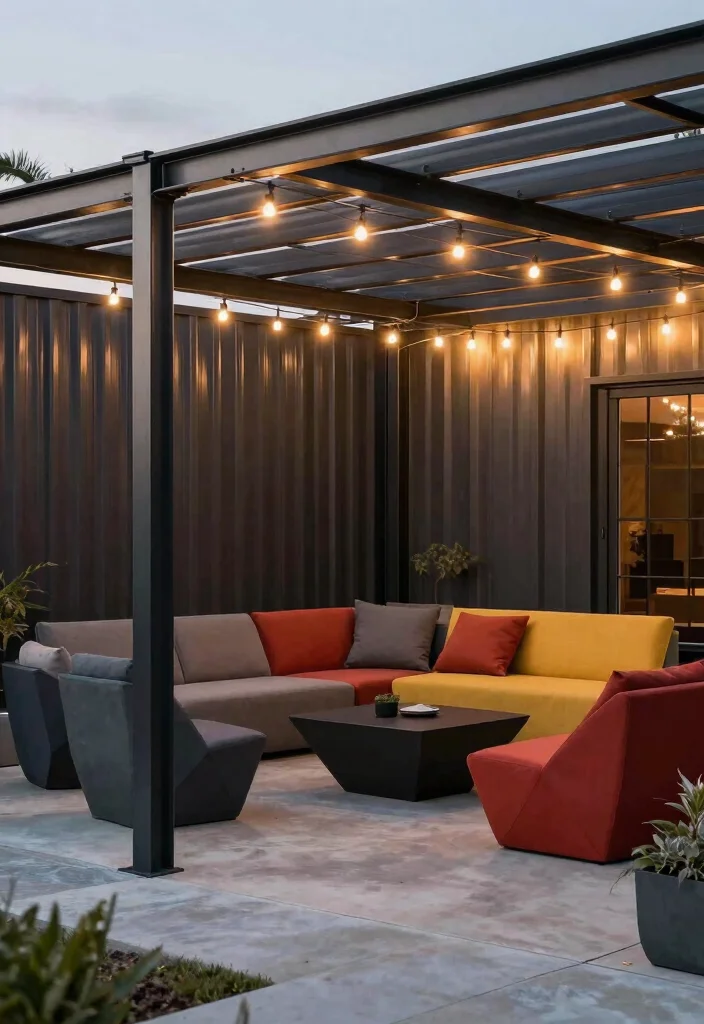 16 Pergola on Patio Ideas That Elevate Outdoor Living - 3. Industrial-Style Metal Pergola 1