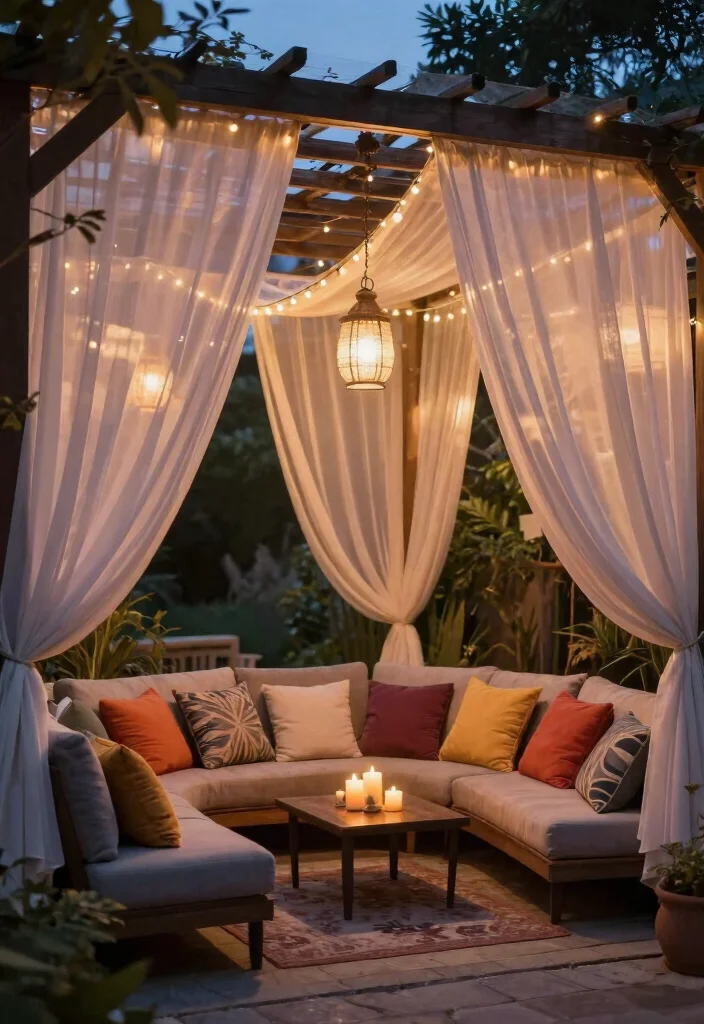16 Pergola on Patio Ideas That Elevate Outdoor Living - 4. Cozy Fabric Draped Pergola 1