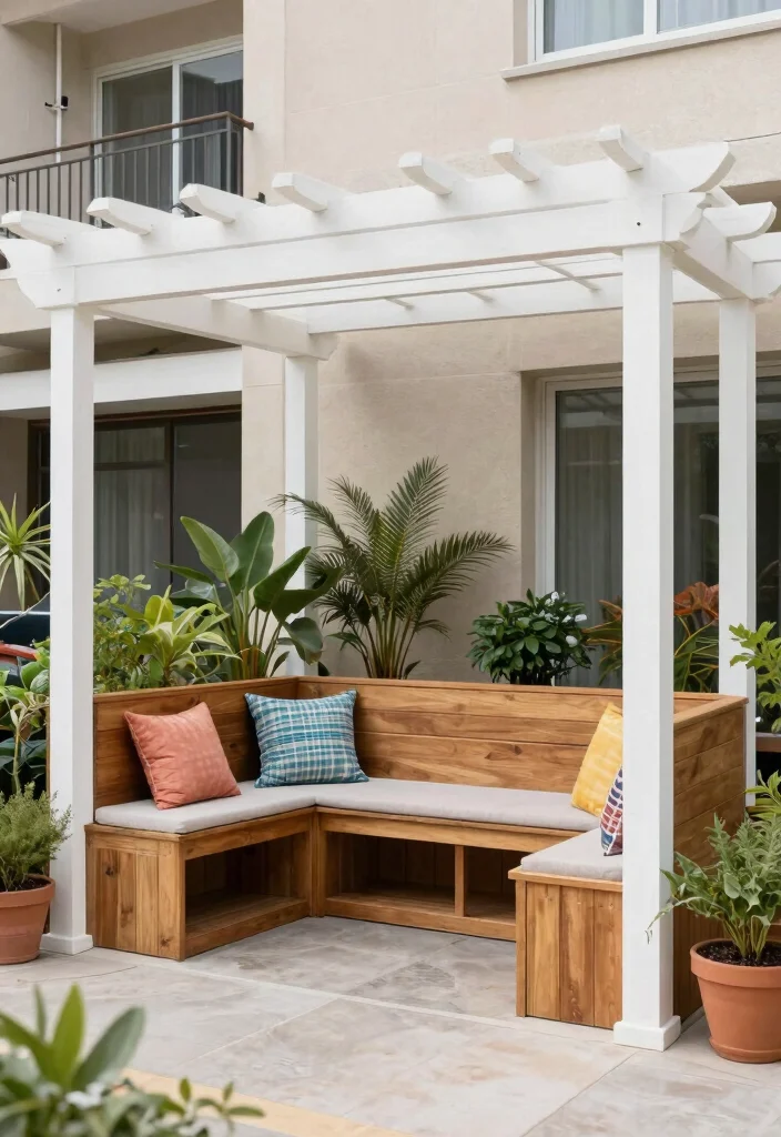 16 Pergola on Patio Ideas That Elevate Outdoor Living - 5. Built-In Seating Pergola 1