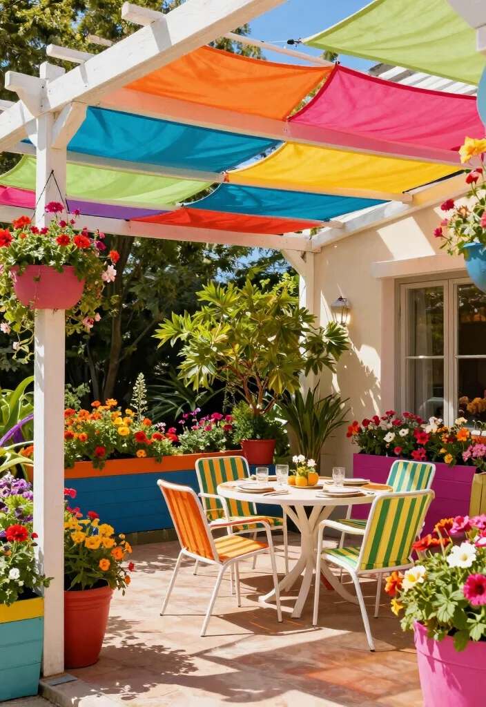 16 Pergola on Patio Ideas That Elevate Outdoor Living - 7. Colorful Canvas Pergola 1