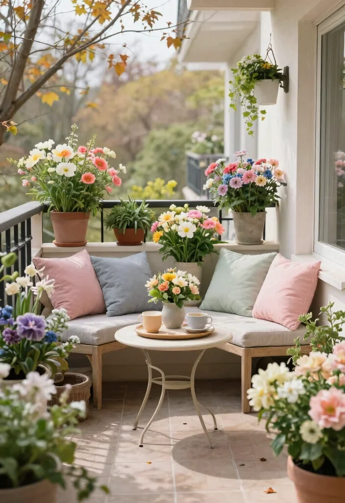 16 Terrace Ideas for Small Balcony Design That Feel Spacious - 11. Create a Seasonal Space 1