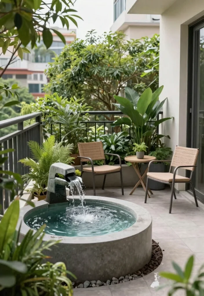 16 Terrace Ideas for Small Balcony Design That Feel Spacious - 5. Incorporate a Small Water Feature 1