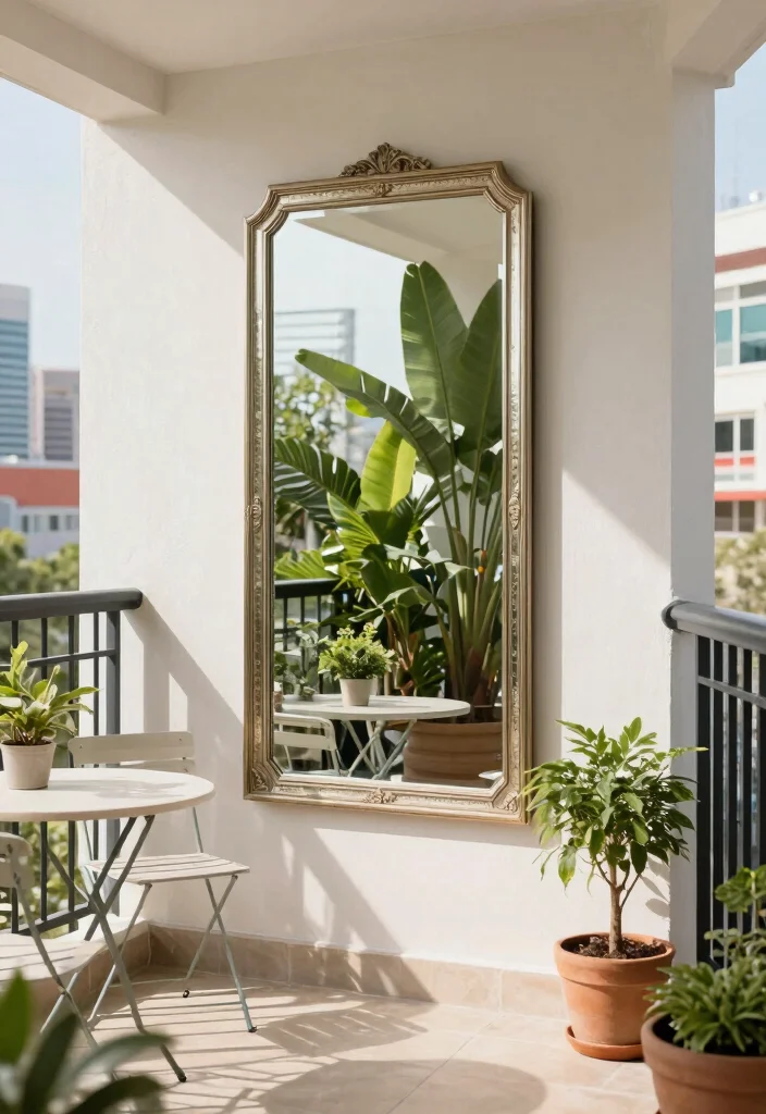 16 Terrace Ideas for Small Balcony Design That Feel Spacious - 8. Use Mirrors to Create Illusion of Space 1