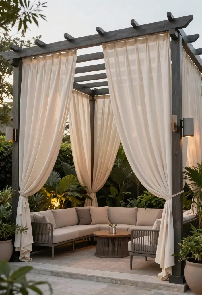 16 Terrace Privacy Ideas That Feel Secluded & Stylish 13 16 Terrace Privacy Ideas That Feel Secluded & Stylish - 13. Pergola with Drapes 1