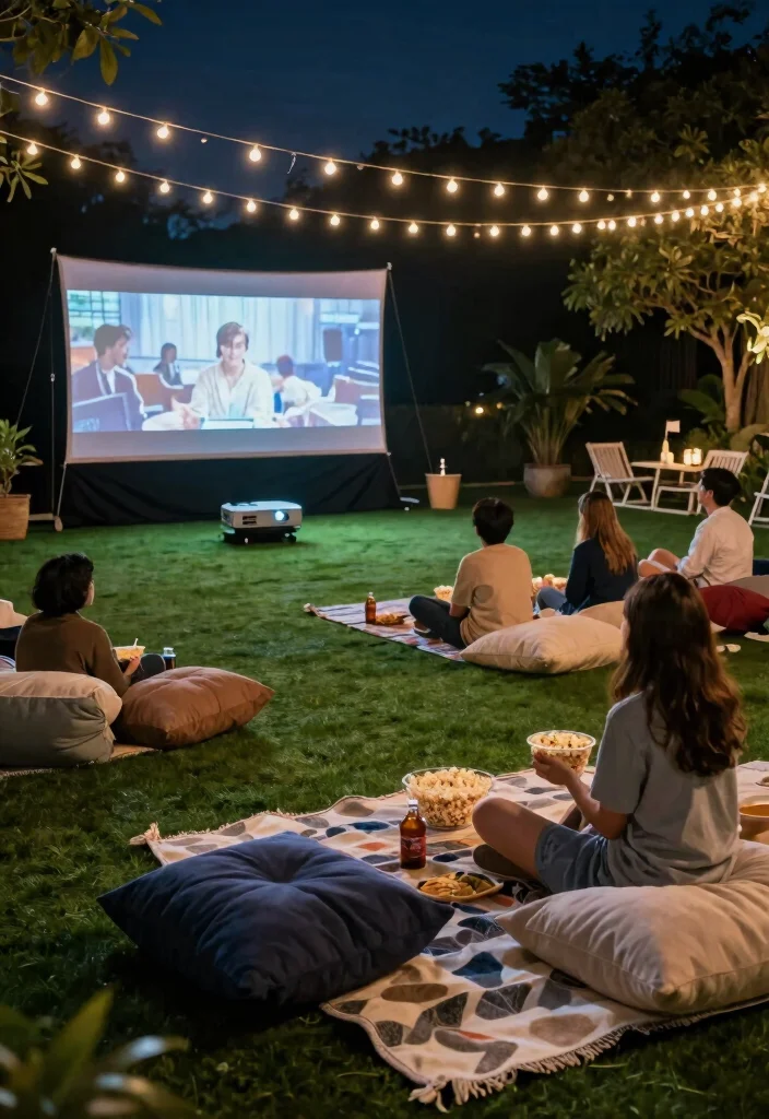 17 Artificial Grass Backyard 2026 Trending Ideas With Low Maintenance Charm - 13. Outdoor Movie Night 1