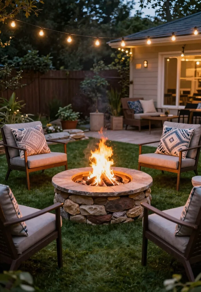 17 Artificial Grass Backyard 2026 Trending Ideas With Low Maintenance Charm - 7. Cozy Fire Pit Area 1