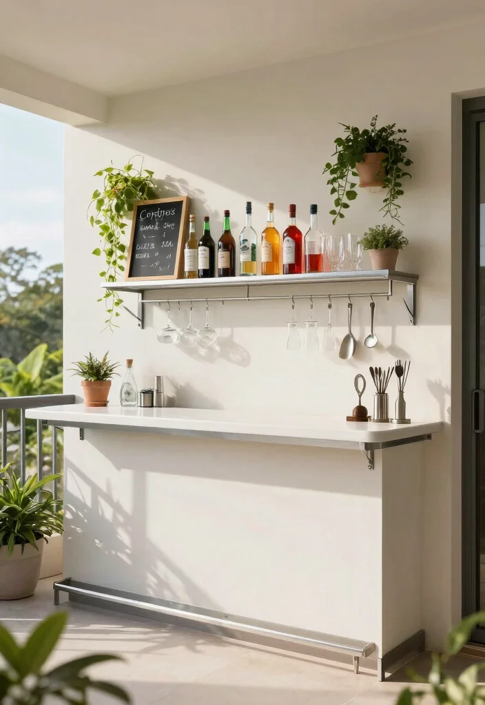 17 Bar Unit in Balcony Ideas for Stylish Entertaining - 1. Minimalist Wall-Mounted Bar 1