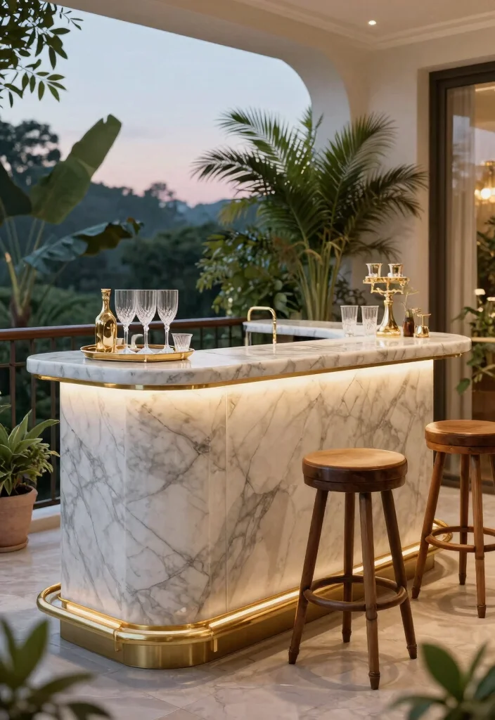 17 Bar Unit in Balcony Ideas for Stylish Entertaining - 10. Elegant Marble Bar 1