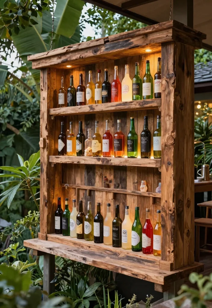 17 Bar Unit in Balcony Ideas for Stylish Entertaining - 14. DIY Outdoor Bottle Wall 1