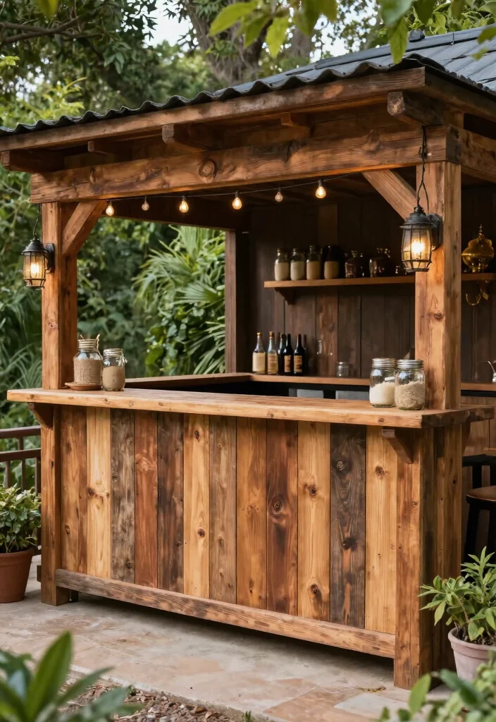 17 Bar Unit in Balcony Ideas for Stylish Entertaining - 15. Rustic Bar with Reclaimed Wood 1