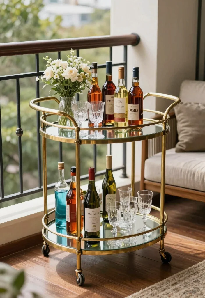 17 Bar Unit in Balcony Ideas for Stylish Entertaining - 2. Vintage Bar Cart Charm 1