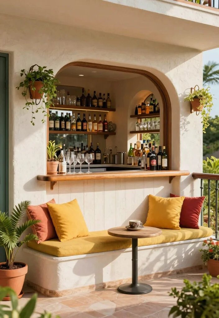 17 Bar Unit in Balcony Ideas for Stylish Entertaining - 3. Integrated Bar Unit in Built-In Seating 1