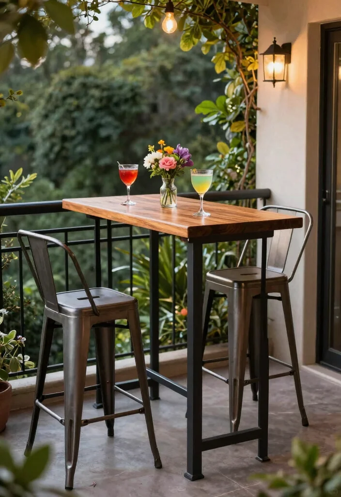 17 Bar Unit in Balcony Ideas for Stylish Entertaining - 5. Chic High-Top Bar Table 1