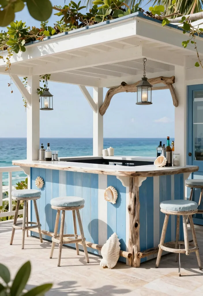 17 Bar Unit in Balcony Ideas for Stylish Entertaining - 6. Coastal Vibes with a Nautical Bar 1