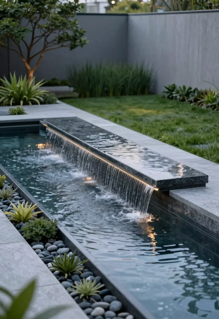 17 Contemporary Backyard Landscaping Ideas With Clean Lines - 3. Water Features with Minimalist Design 1