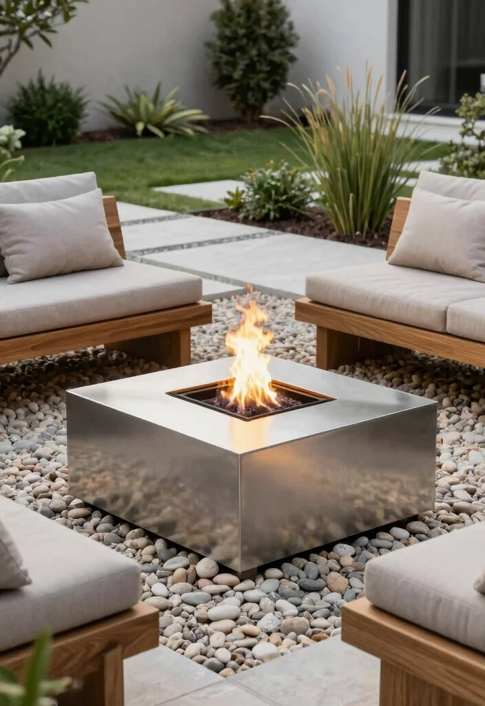 17 Contemporary Backyard Landscaping Ideas With Clean Lines - 5. Minimalist Fire Pits 1