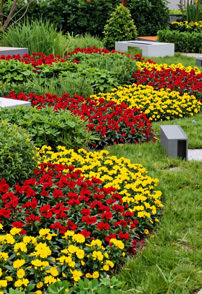 17 Contemporary Backyard Landscaping Ideas With Clean Lines - 7. Color Blocking with Plants 1