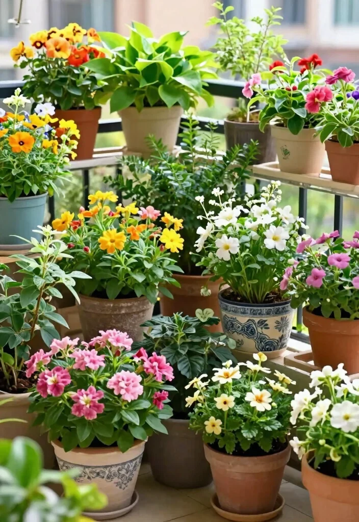 17 Garden on Balcony Ideas That Create a Mini Oasis 11 17 Garden on Balcony Ideas That Create a Mini Oasis - 11. Colorful Plant Combinations 1