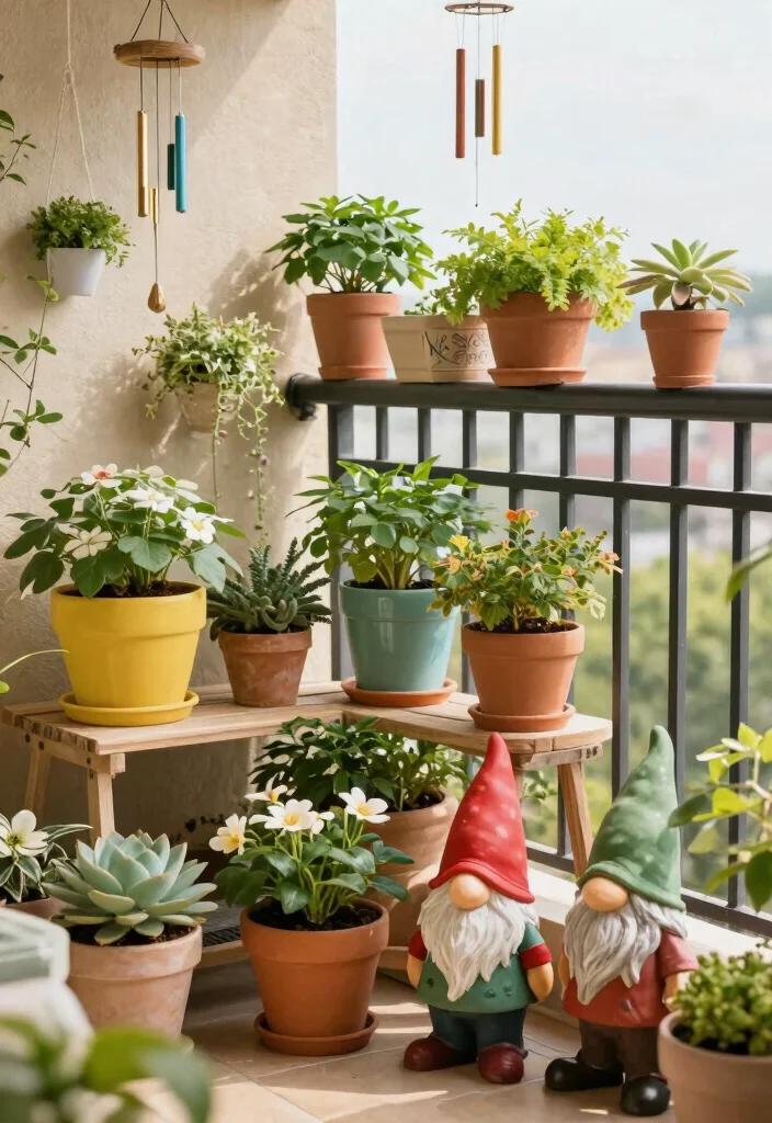 17 Garden on Balcony Ideas That Create a Mini Oasis 12 17 Garden on Balcony Ideas That Create a Mini Oasis - 12. Garden Decor Accents 1