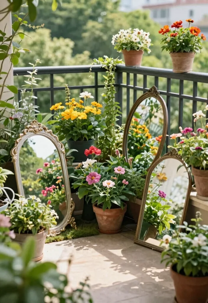 17 Garden on Balcony Ideas That Create a Mini Oasis 14 17 Garden on Balcony Ideas That Create a Mini Oasis - 14. Using Mirrors to Enhance Space 1