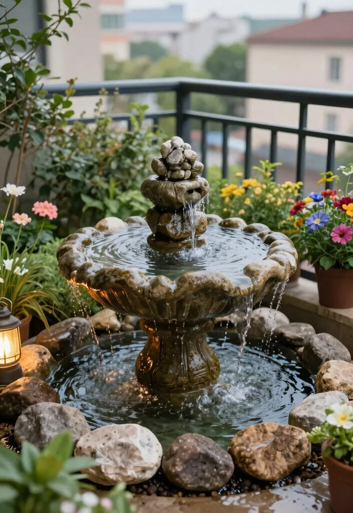 17 Garden on Balcony Ideas That Create a Mini Oasis 8 17 Garden on Balcony Ideas That Create a Mini Oasis - 8. Miniature Water Features 1