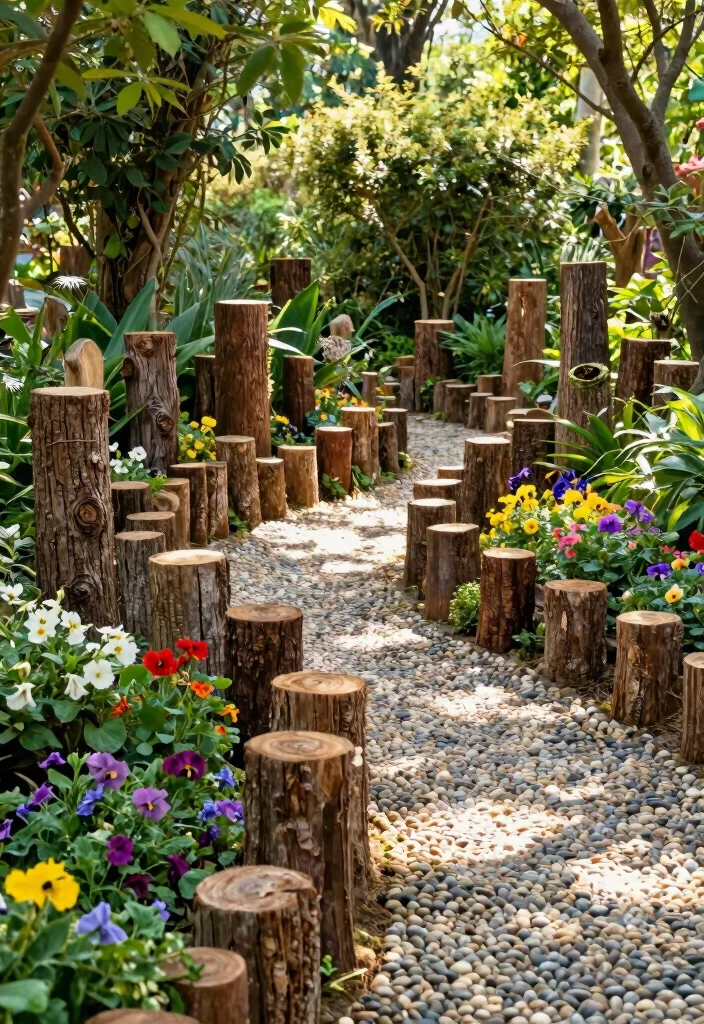 17 Green Garden Fence Ideas With Natural Vibes 9 17 Green Garden Fence Ideas With Natural Vibes - 9. Upcycled Tree Stump Fencing 1