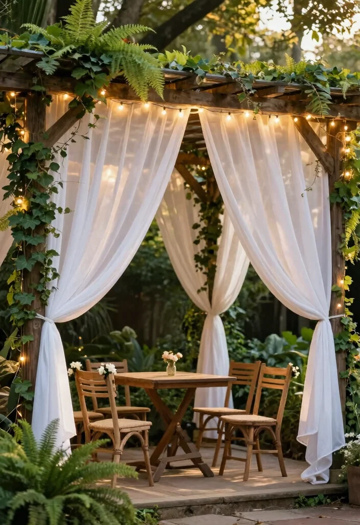 17 Pergola Wedding Decorations Ideas With Romantic Drapes - 1. Dreamy White Drapes 1