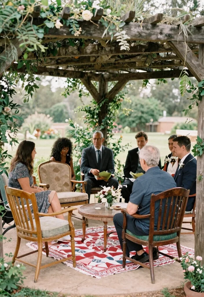 17 Pergola Wedding Decorations Ideas With Romantic Drapes - 14. Unique Seating Arrangements 1