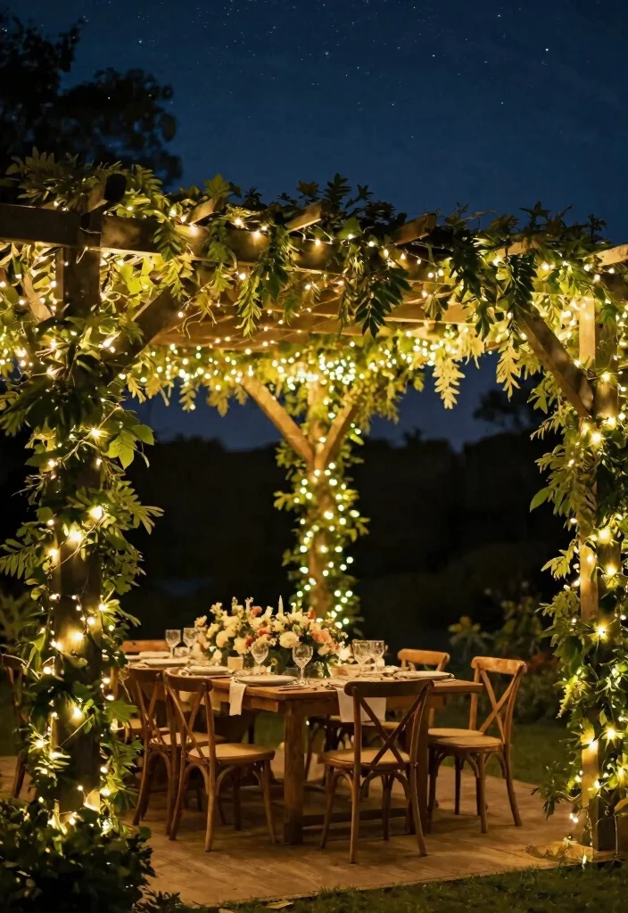 17 Pergola Wedding Decorations Ideas With Romantic Drapes - 3. Twinkling Fairy Lights 1