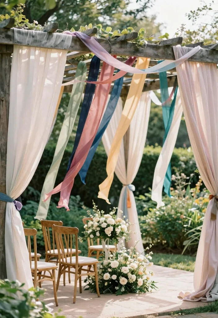 17 Pergola Wedding Decorations Ideas With Romantic Drapes - 8. Romantic Silk Ribbons 1